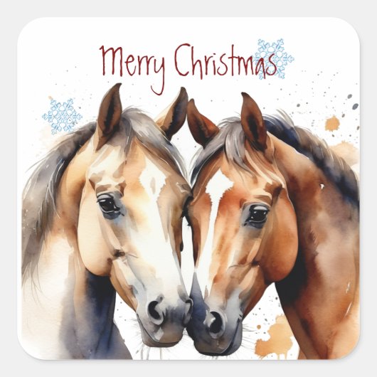 Sticker Carré Chevaux d'aquarelle de Noël (Devant)