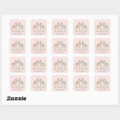 Sticker Carré Chevaux Mariages Pastel Rose et Bleu (Feuille)