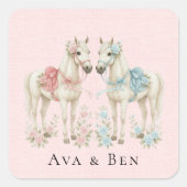 Sticker Carré Chevaux Mariages Pastel Rose et Bleu (Devant)