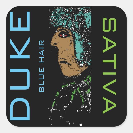 STICKER CARRÉ CHEVEUX BLEUS SATIVA (Devant)