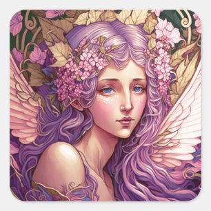 Sticker Carré Cheveux pourpre Fairy Angel Imaginaire Art