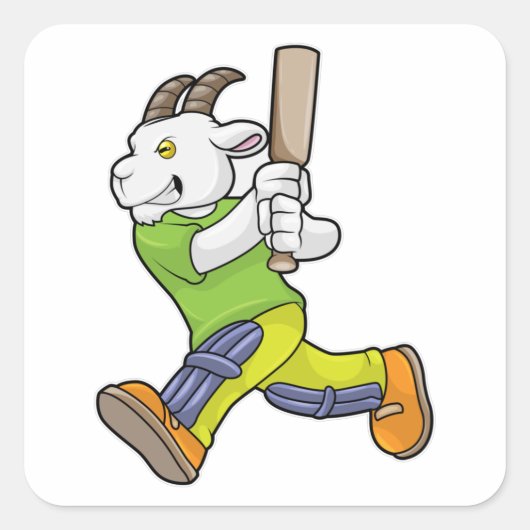 Sticker Carré Chèvre comme Batsman avec chauve-souris de cricket (Devant)