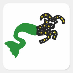 Sticker Carré Chèvre de mer spatiale Capricorne Queue verte