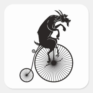 Sticker Carré Chèvre montant un vélo vintage de quart de penny