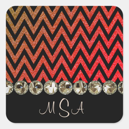 Sticker Carré Chevron Bling Red Monogram Glam Jewels (Devant)