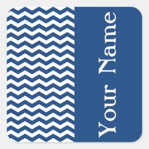 Sticker Carré Chevron Mykonos Blue Wave avec nom