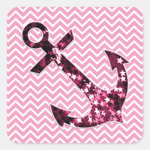 Sticker Carré Chevron rose et Ancre scintillante d'étoiles