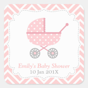 Sticker Carré Chevron Rose et Blanc, Poussette, Baby Shower Fill