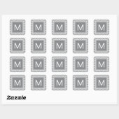 Sticker Carré Chevrons gris et blancs modernes avec Monogramme (Feuille)