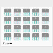 Sticker Carré Chevrons gris turquoise Monogramme Enveloppe Sceau (Feuille)