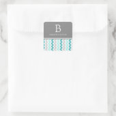 Sticker Carré Chevrons gris turquoise Monogramme Enveloppe Sceau (Sac)