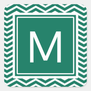 Sticker Carré Chevrons Vert Luxuriant Avec Monogramme