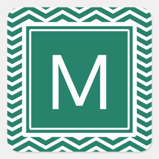 Sticker Carré Chevrons Vert Luxuriant Avec Monogramme (Devant)