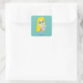Sticker Carré Chibi avec un chiot (Sac)