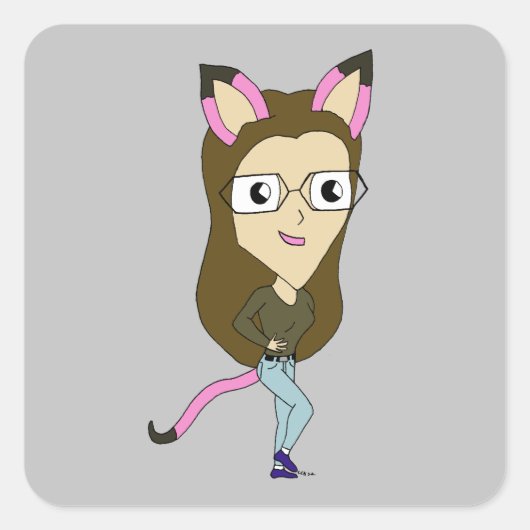 Sticker Carré chibi catgirl (Devant)