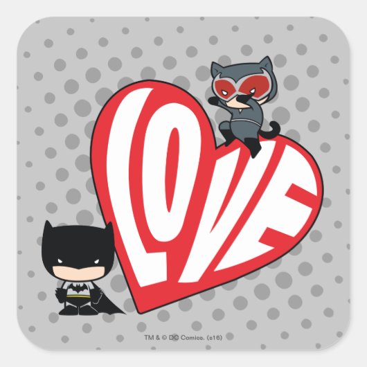 Sticker Carré Chibi Catwoman rebondit sur Batman (Devant)