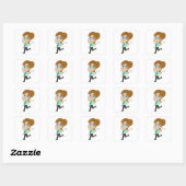 Sticker Carré chibi fille avec une queue (Feuille)