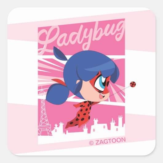 Sticker Carré Chibi Ladybug à Paris (Devant)