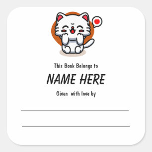 Sticker Carré Chibi Love Chat Plat pour enfants avec message