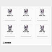 Sticker Carré Chibi Purple Chat Plaque Enfants avec message (Feuille)