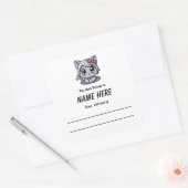Sticker Carré Chibi Purple Chat Plaque Enfants avec message (Enveloppe)
