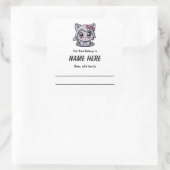 Sticker Carré Chibi Purple Chat Plaque Enfants avec message (Sac)