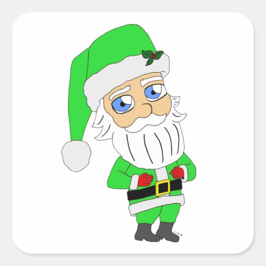 Sticker Carré Chibi Santa green suit (Devant)