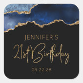 Sticker Carré Chic Agate Geode Blue Gold 21e fête d'anniversaire (Devant)