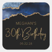 Sticker Carré Chic Agate Geode Blue Gold 30e fête d'anniversaire (Devant)