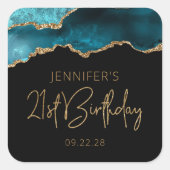 Sticker Carré Chic Agate Geode Gold Turquoise 21e fête d'anniver (Devant)
