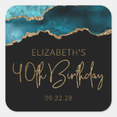 Sticker Carré Chic Agate Geode Gold Turquoise 40e fête d'anniver (Devant)