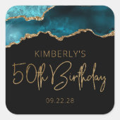 Sticker Carré Chic Agate Geode Gold Turquoise 50e fête d'anniver (Devant)