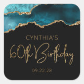 Sticker Carré Chic Agate Geode Gold Turquoise 60e fête d'anniver (Devant)