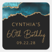 Sticker Carré Chic Agate Geode Gold Turquoise 60e fête d'anniver (Devant)