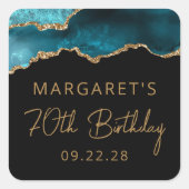 Sticker Carré Chic Agate Geode Gold Turquoise 70e fête d'anniver (Devant)