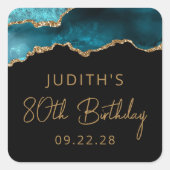 Sticker Carré Chic Agate Geode Gold Turquoise 80e fête d'anniver (Devant)