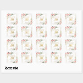 Sticker Carré Chic aquarelle bleu fleurs or 30e anniversaire (Feuille)