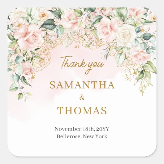 Sticker Carré Chic aquarelle fleurs rousses eucalyptus or (Devant)