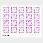 Sticker Carré Chic Aquarelle Florale Anniversaire Merci pourpre (Feuille)