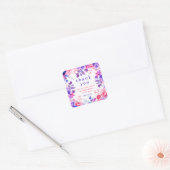 Sticker Carré Chic Aquarelle Florale Anniversaire Merci pourpre (Enveloppe)