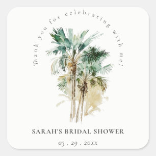 Sticker Carré Chic Arbres Palmiers Aquarelle Tropicaux Shower Nu