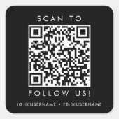 Sticker Carré Chic Black Business Social Media QR Code (Devant)