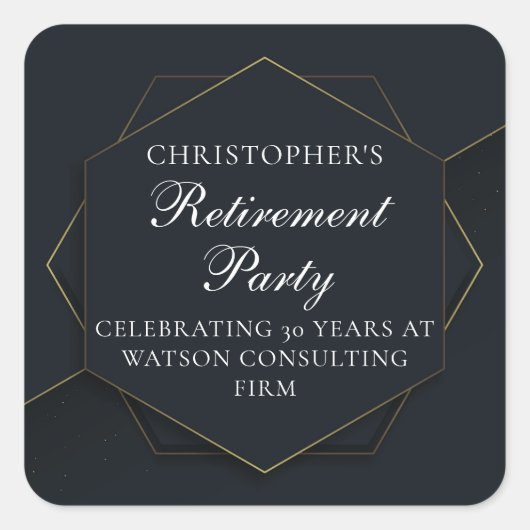 Sticker Carré Chic Black Gold Custom Retirement Party (Devant)