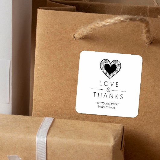 Sticker Carré Chic Black Heart Lace Effect Love & Thanks Support