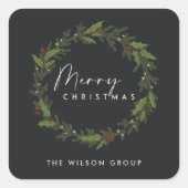 STICKER CARRÉ CHIC BLACK HOLLY BERRY WREATH NOËL (Devant)