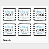 Sticker Carré Chic Black Stripes Blue Classe de 2025 Graduation (Feuille)