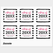 Sticker Carré Chic Black Stripes Pink Classe de 2025 Graduation (Feuille)