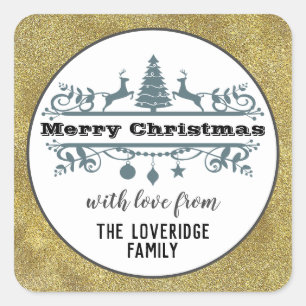 Sticker Carré Chic Black White Grey Merry Christmas Gold Parties
