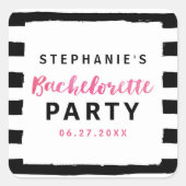Sticker Carré Chic Black & White Stripes Bachelorette Rose (Devant)