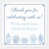 Sticker Carré Chic Bleu Et Blanc Ginger Jar Merci Favoriser (Devant)